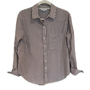 Evereve Cotton Brown and White Striped Button Down Shirt Medium